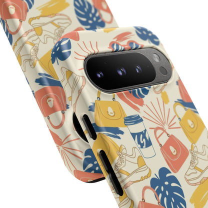 Tough Cases: Retro Summer Pattern Phone Case – Sunglasses, Sneakers & Tropical Leaves