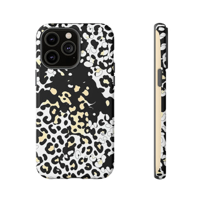 Leopard Splash Tough Phone Case — Black & Cream Animal Print Protective Cover