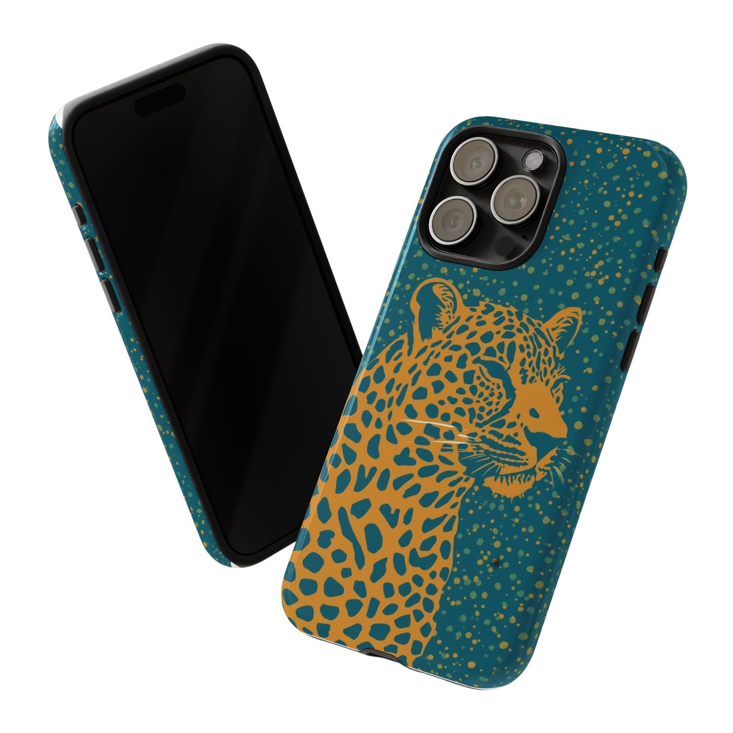 Leopard Spotlight Phone Case — Teal Gold Animal Print Protective Cover
