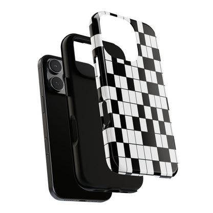 Crossword Grid Phone Case — Black & White Puzzle Pattern Tough Phone Cover