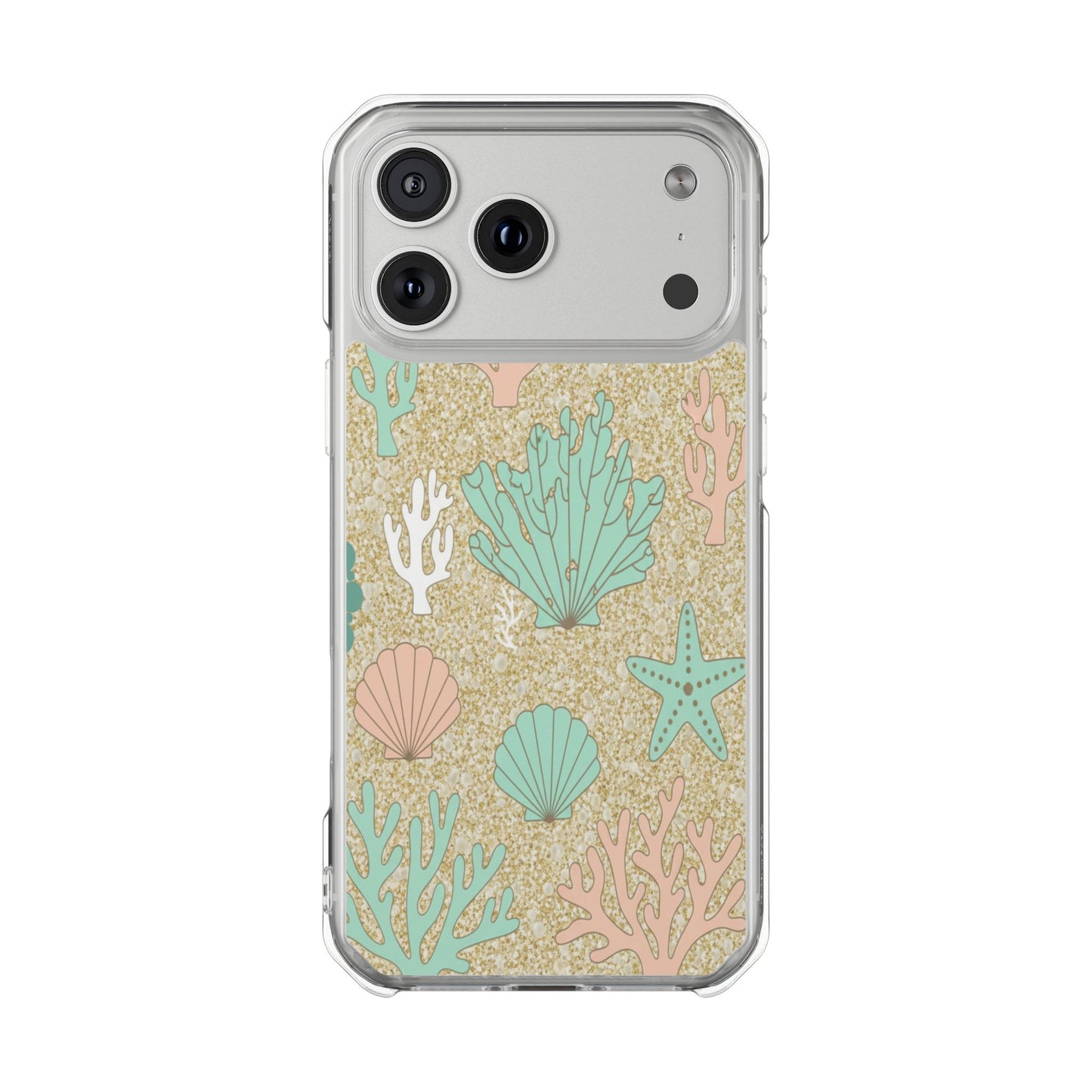 Clear Magnetic Phone Case — Pastel Seashell & Coral Beach Design