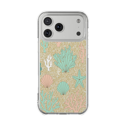 Clear Magnetic Phone Case — Pastel Seashell & Coral Beach Design