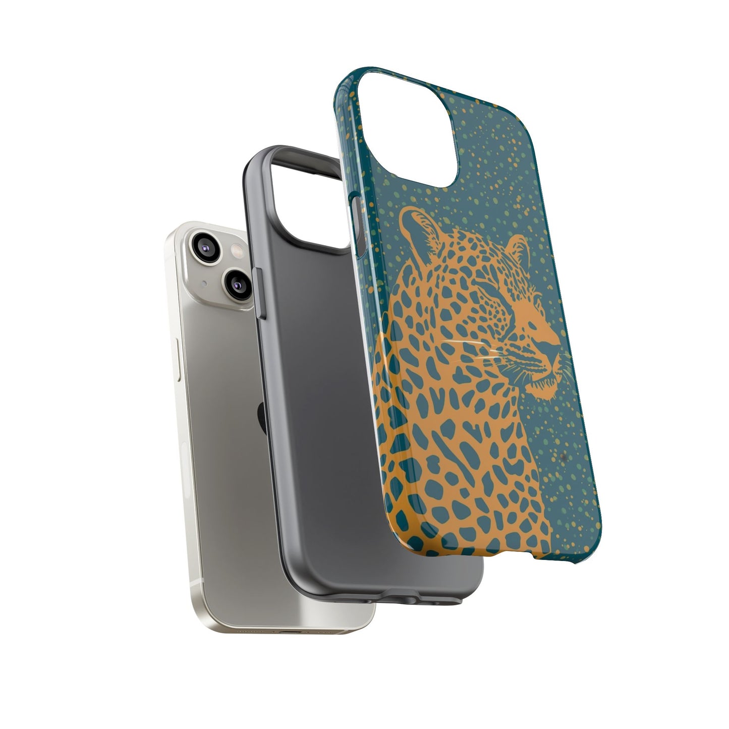 Leopard Spotlight Phone Case — Teal Gold Animal Print Protective Cover