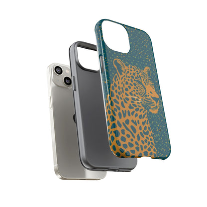 Leopard Spotlight Phone Case — Teal Gold Animal Print Protective Cover