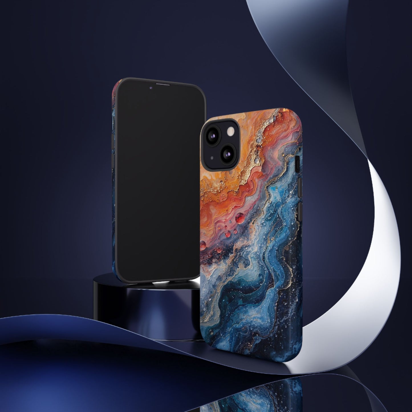 Marbled Galaxy Tough Phone Case — Abstract Blue & Coral Protective Cover