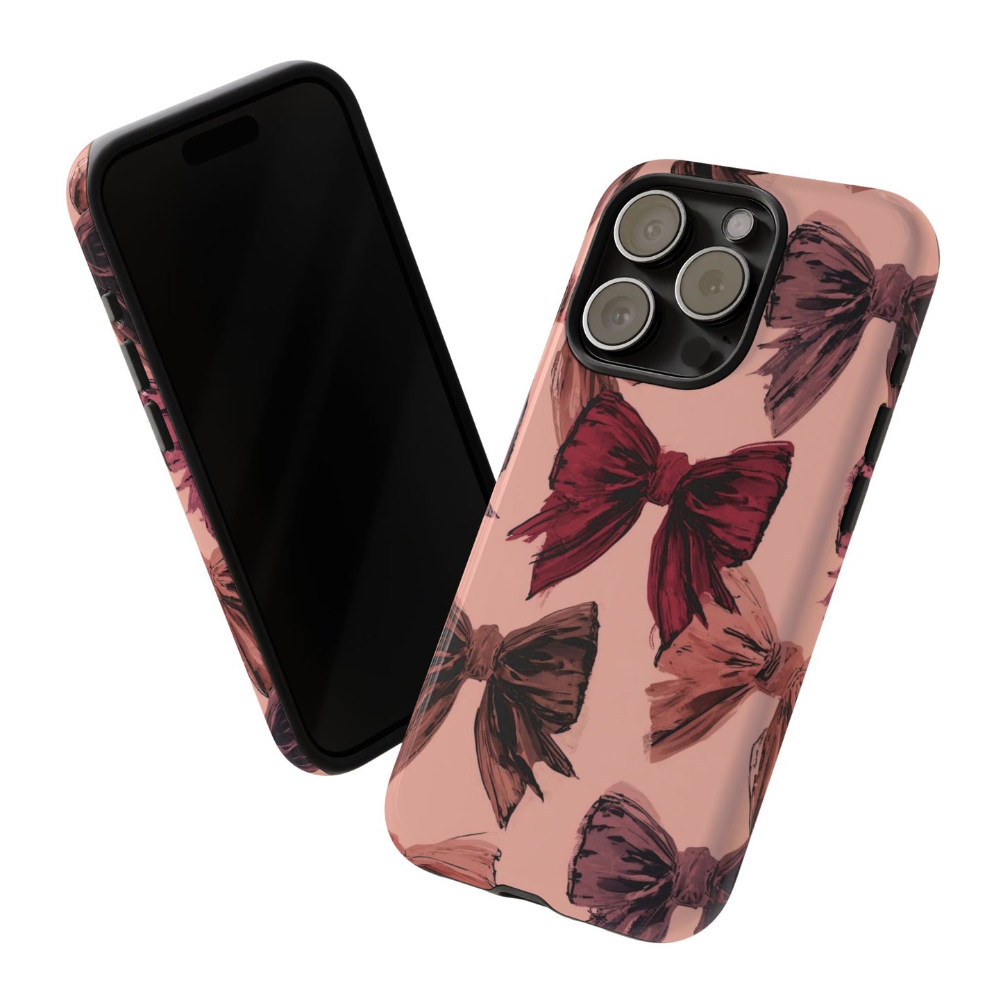 Bow Pattern Tough Phone Case — Pink Watercolor Bows Protective iPhone Cover
