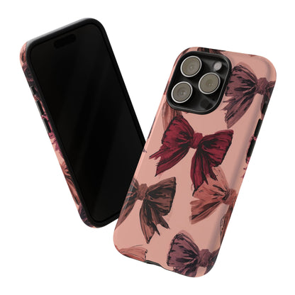 Bow Pattern Tough Phone Case — Pink Watercolor Bows Protective iPhone Cover