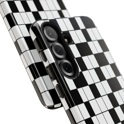Crossword Grid Phone Case — Black & White Puzzle Pattern Tough Phone Cover