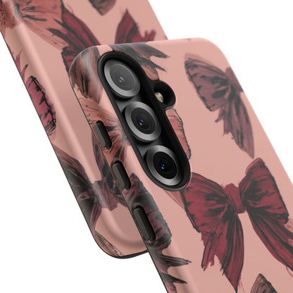 Bow Pattern Tough Phone Case — Pink Watercolor Bows Protective iPhone Cover