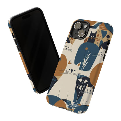 Cat Pattern Phone Case – Retro Abstract Cats Protective iPhone Cover