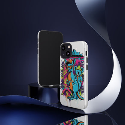 Kangaroo & Koala Surf Phone Case — Retro Neon Beach Art Tough Case