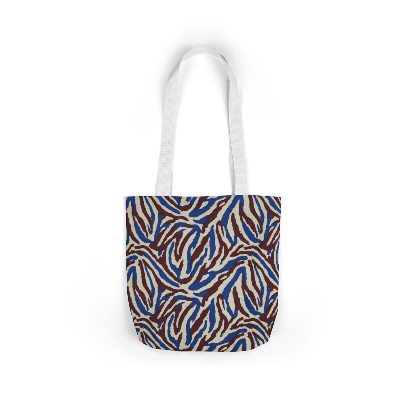 Abstract Zebra Print Canvas Tote Bag — Blue & Brown Patterned Grocery & Beach Tote