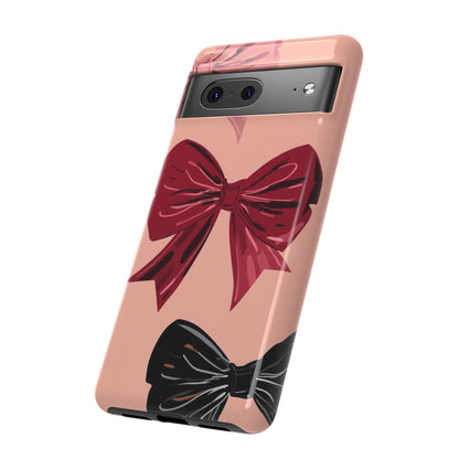 Bow Pattern Tough Phone Case — Pink, Red & Black Decorative Bows