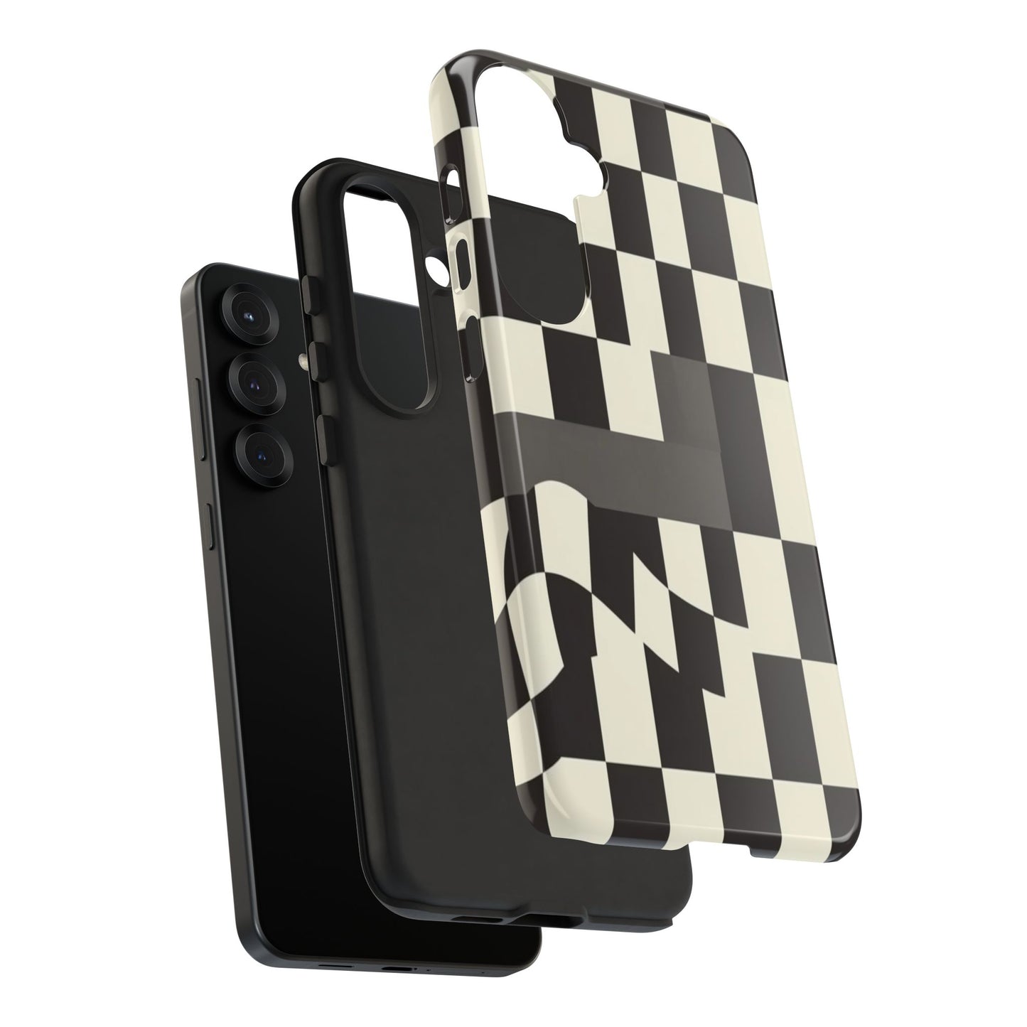 Checkerboard Wave Phone Case — Black & Cream Graphic Tough Case