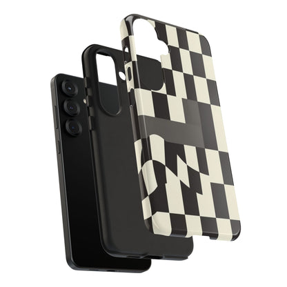 Checkerboard Wave Phone Case — Black & Cream Graphic Tough Case