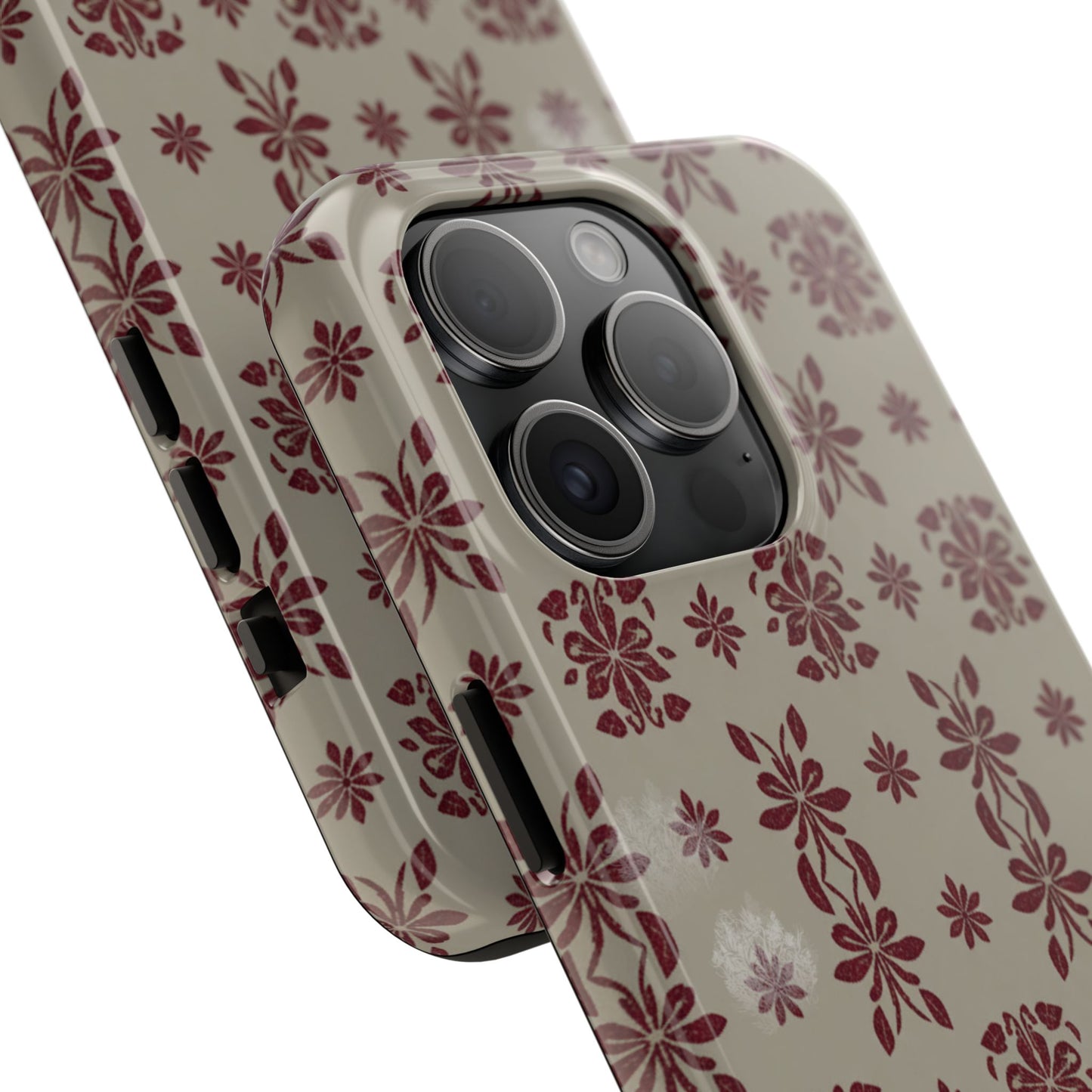 Tough Phone Case — Vintage Red Floral Pattern Protective Cover