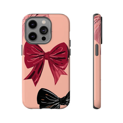 Bow Pattern Tough Phone Case — Pink, Red & Black Decorative Bows