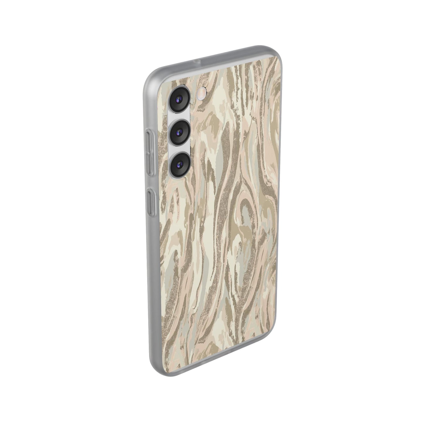 Neutral Marble Swirl Flexi Phone Case — Beige Abstract Protective Cover