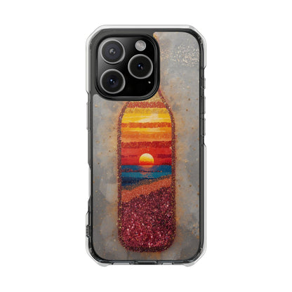 Clear Magnetic Phone Case — Sunset Bottle Beach Art