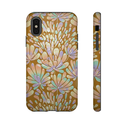 Floral Burst Tough Phone Case – Gold Pastel Botanical Protection