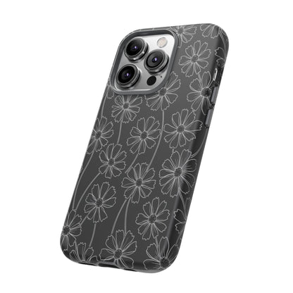 Floral Doodle Tough Phone Case — Black & Gray Daisy Pattern