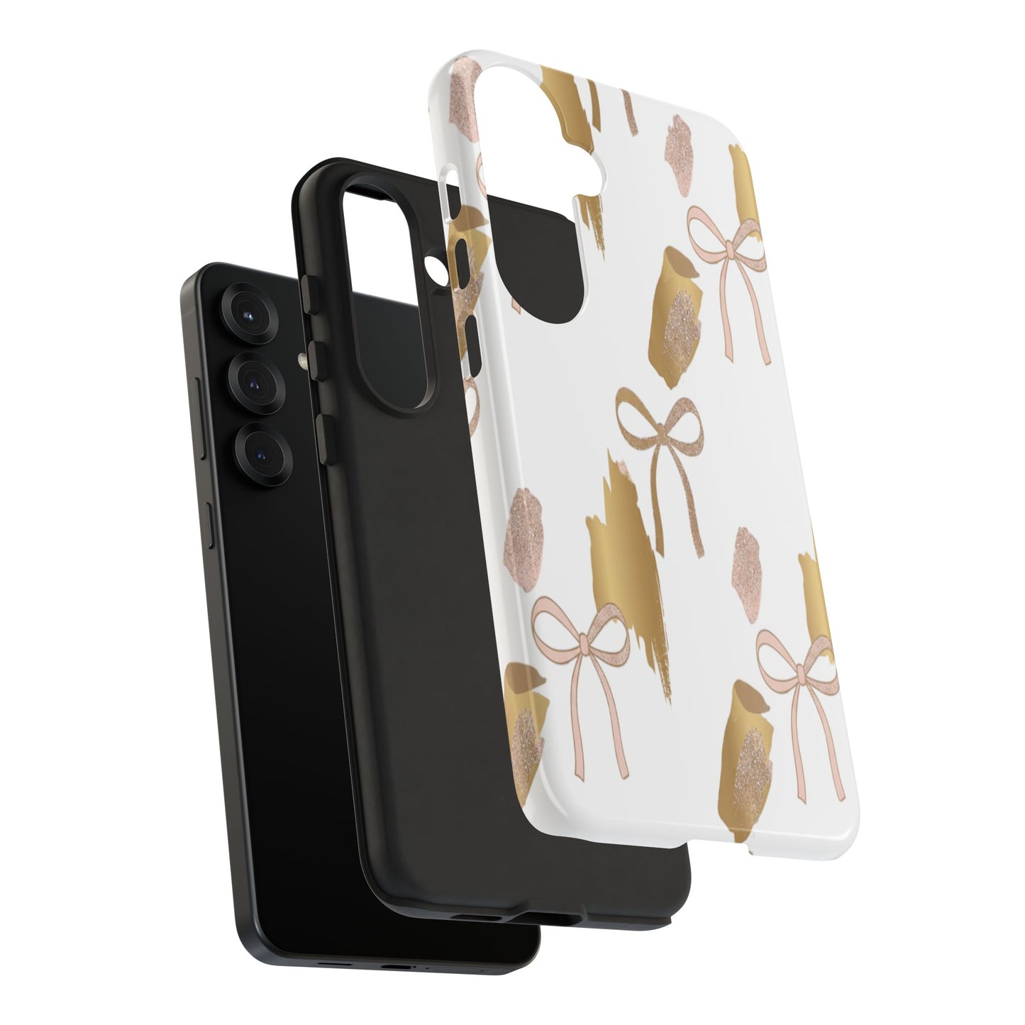 Phone Case — Gold Brushstroke & Blush Bow Pattern