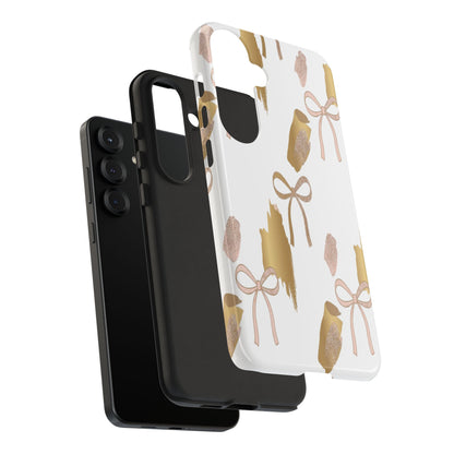 Phone Case — Gold Brushstroke & Blush Bow Pattern