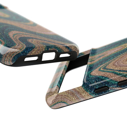 Marbled Teal & Gold Phone Case — Glitter Swirl Tough Case