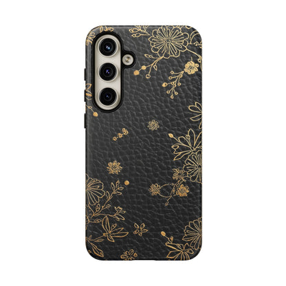 Floral Gold Foil Leather Texture Tough Phone Case