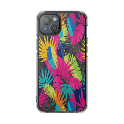Tropical Neon Leaves Phone Case — Clear Magnetic Impact Case