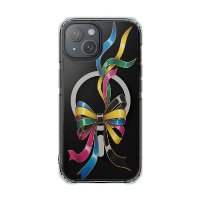Clear Magnetic Phone Case — Colorful Ribbon Bow Design