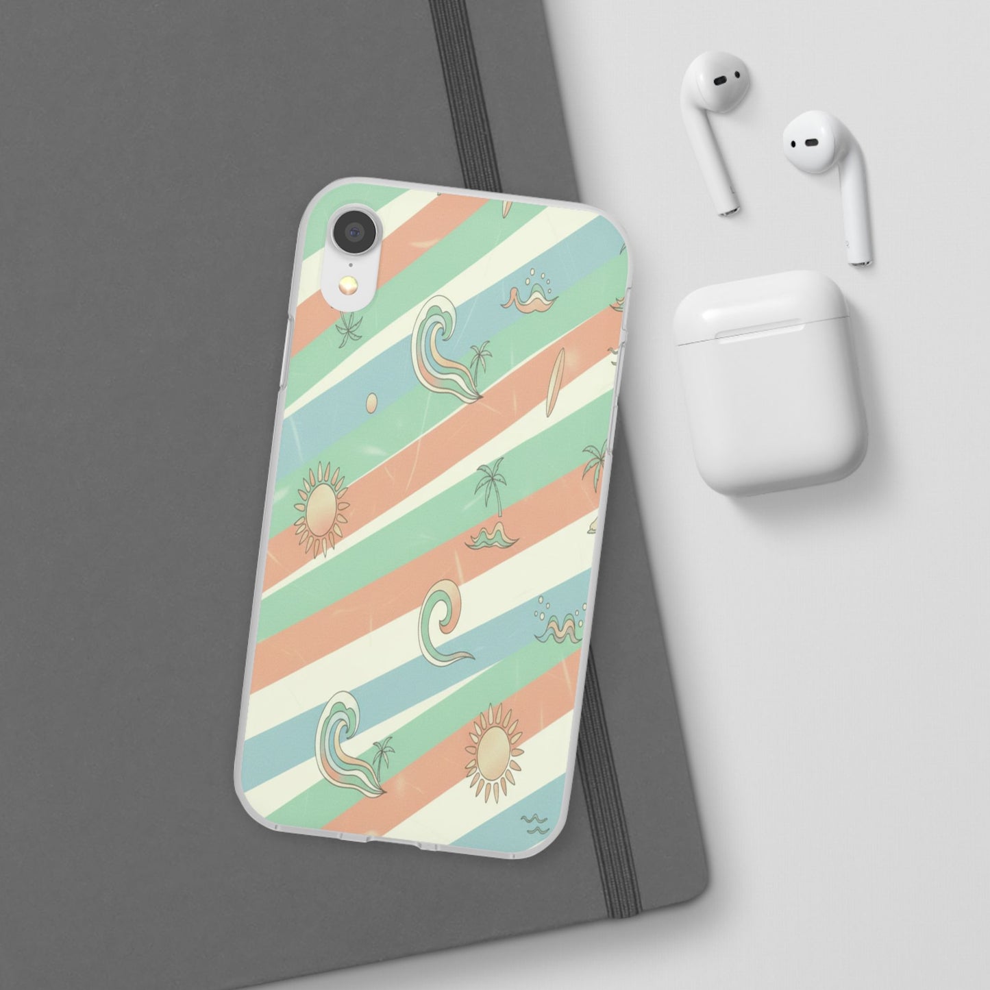 Beach Vibes Phone Case — Retro Pastel Surf & Palm Protective Flexi Case