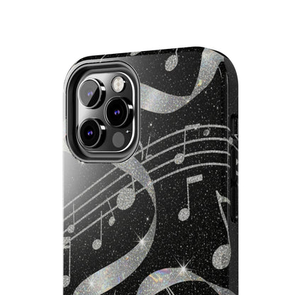 Musical Notes Tough Phone Case – Glitter Black Musician Phone Cover