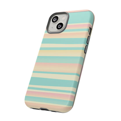 Pastel Striped Tough Phone Case — Mint, Peach & Cream Protective Cover