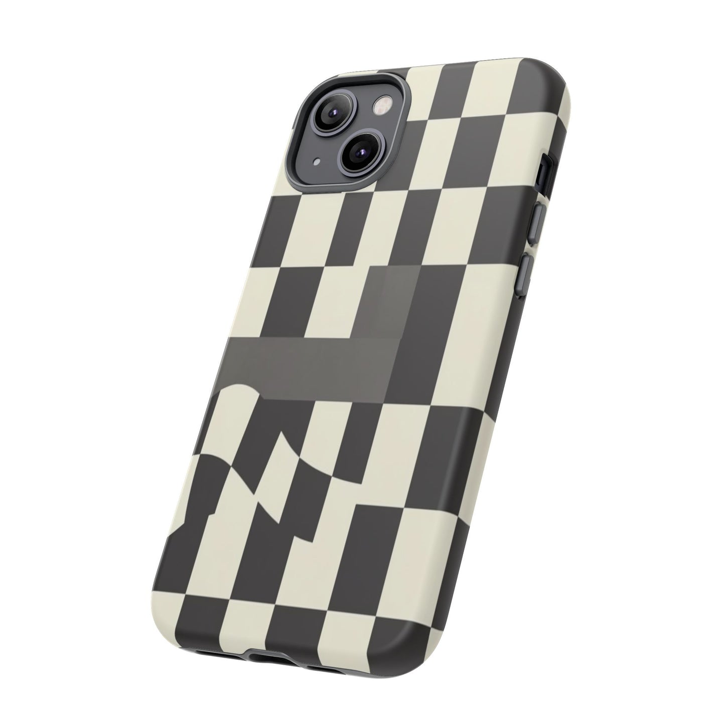 Checkerboard Wave Phone Case — Black & Cream Graphic Tough Case