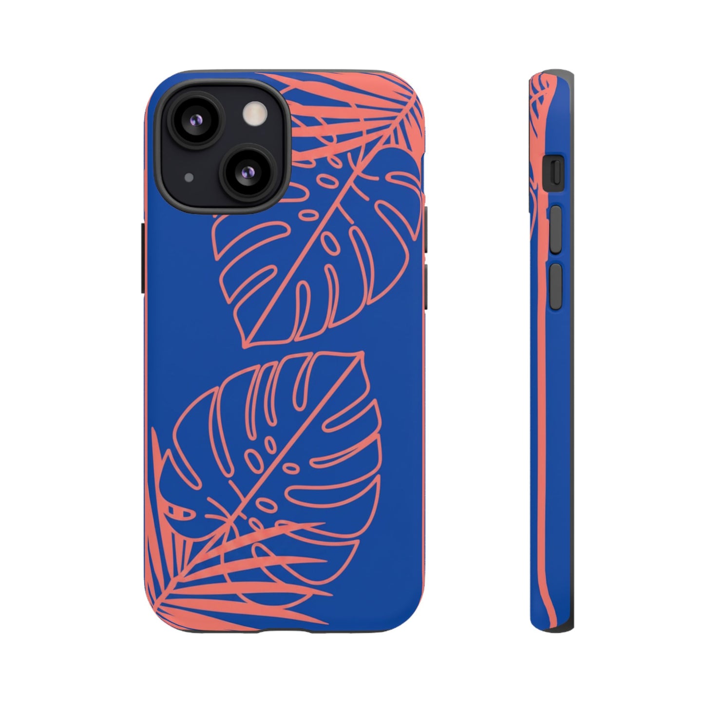 Tropical Monstera Phone Case — Blue & Coral Leaf Protective Cover