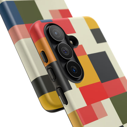 Abstract Color Block Tough Phone Case — Retro Geometric Protective Cover