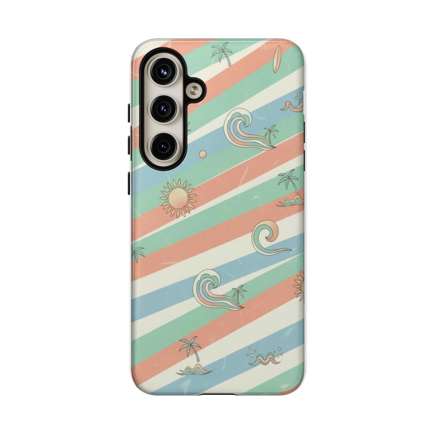 Surf Stripe Tough Phone Case — Retro Beach Waves Pattern