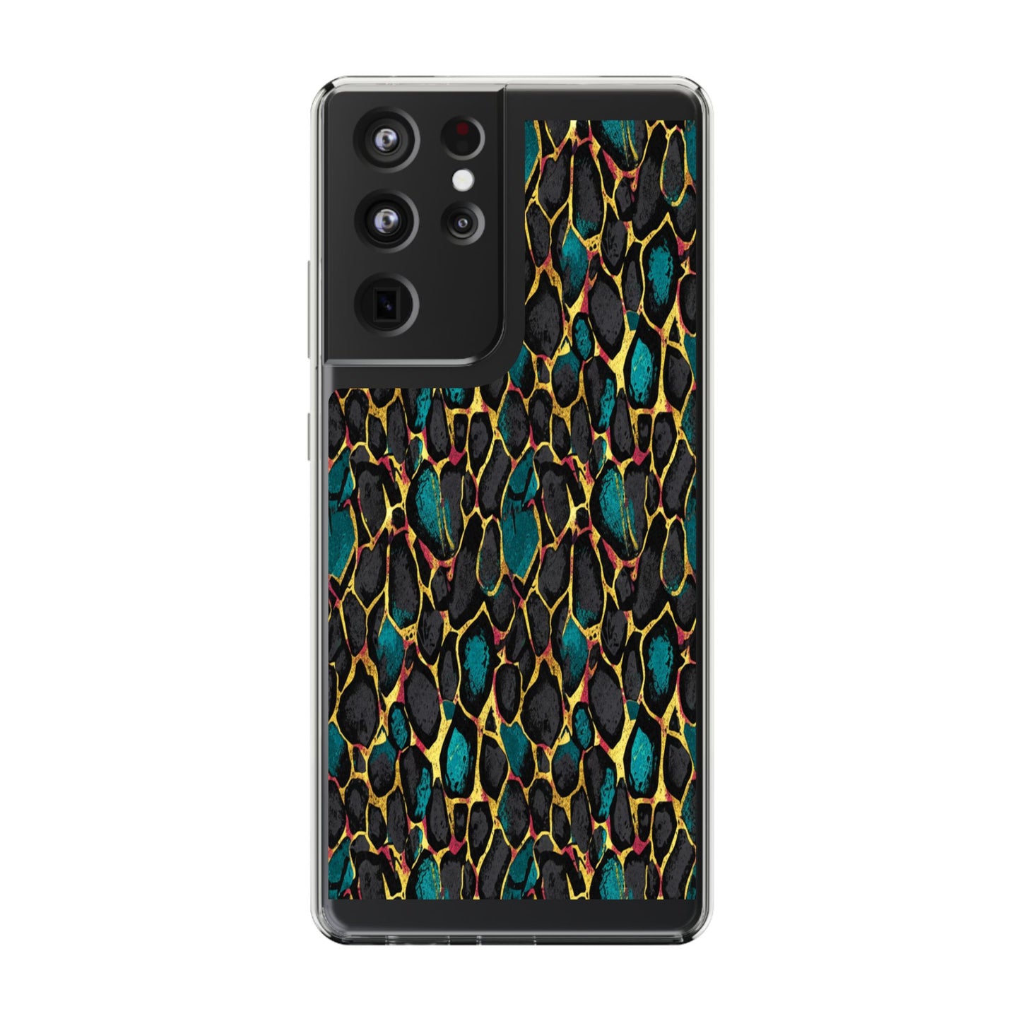 Teal Gold Leopard Clear Phone Case