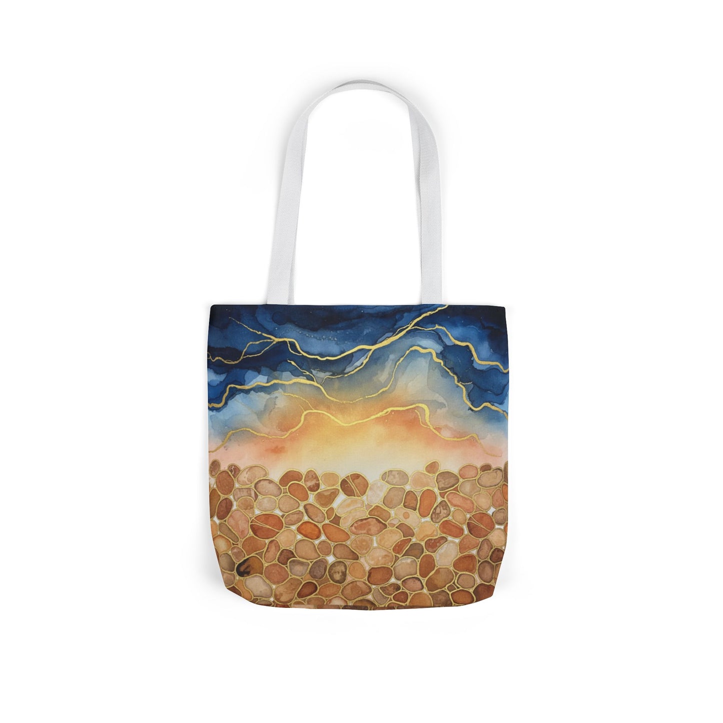 Sunset Pebble Beach Canvas Tote — Artistic Ocean Wave Beach Tote Bag