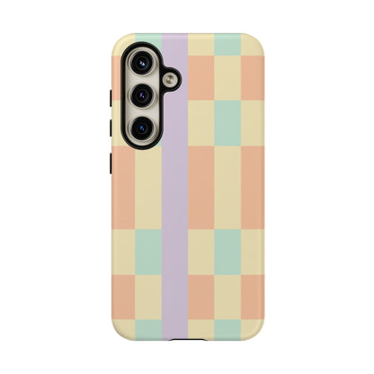 Pastel Checkered Phone Case — Retro Stripe Tough Case