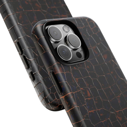 Croc-Embossed Tough Phone Case — Shockproof Black Alligator Texture