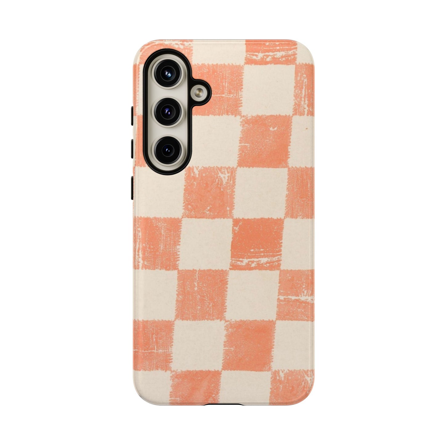 Peach Checkerboard Tough Phone Case — Retro Distressed Grid Design