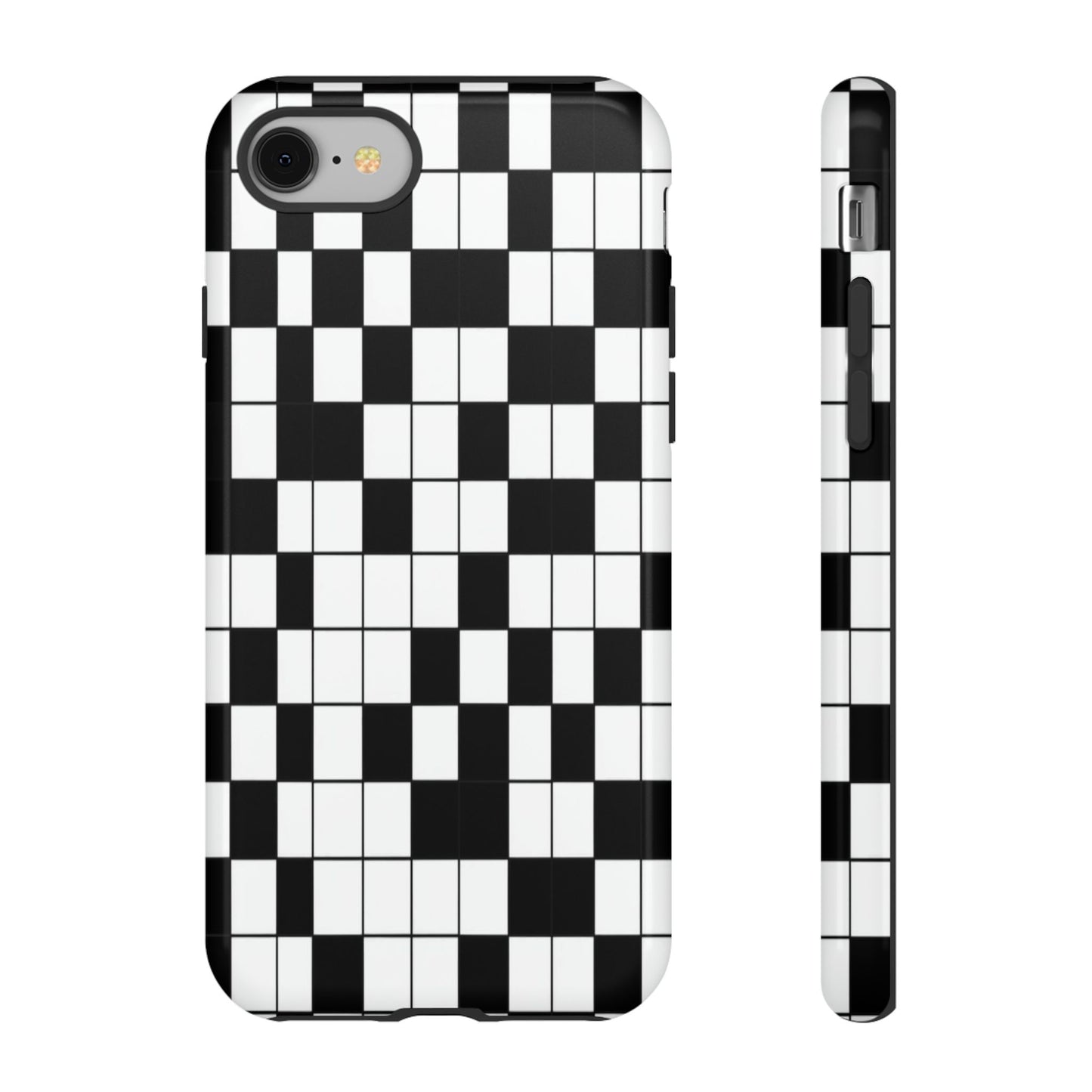 Crossword Grid Phone Case — Black & White Puzzle Pattern Tough Phone Cover