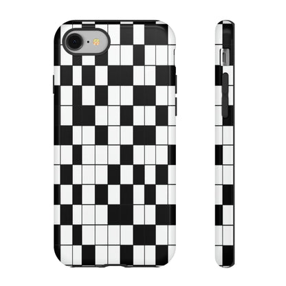 Crossword Grid Phone Case — Black & White Puzzle Pattern Tough Phone Cover