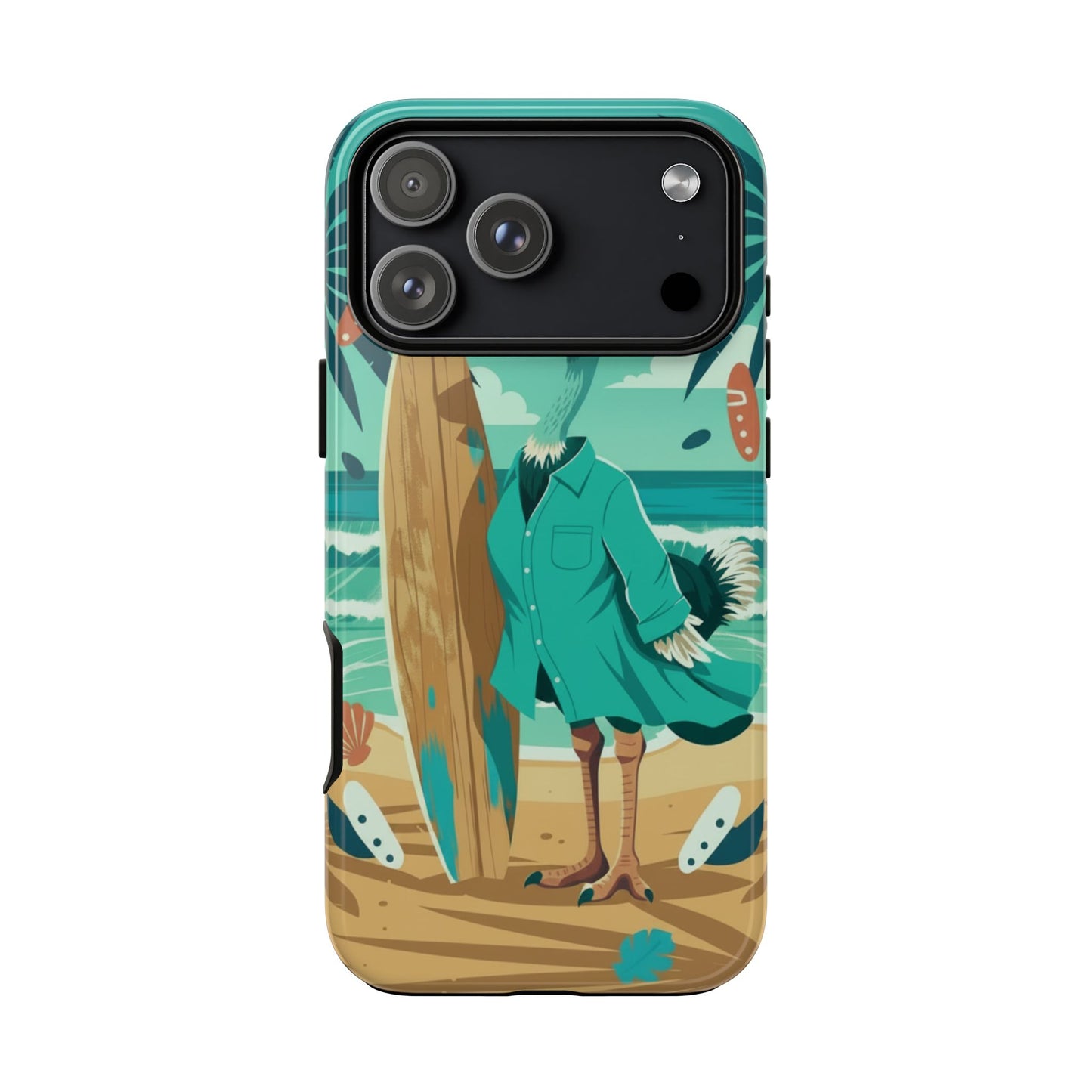Phone Case — Retro Dressed Seagull Surfing Beach Illustration