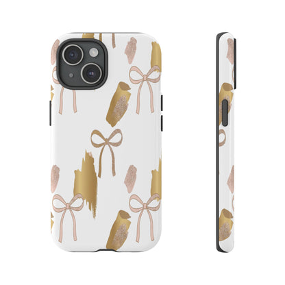 Phone Case — Gold Brushstroke & Blush Bow Pattern