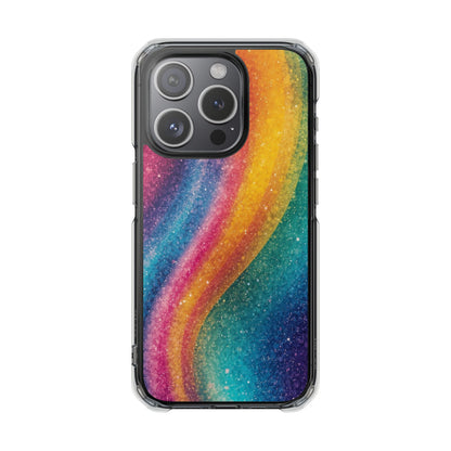 Clear Magnetic Phone Case — Rainbow Glitter Wave Impact-Proof Cover