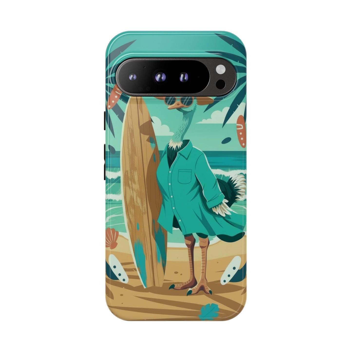 Phone Case — Retro Dressed Seagull Surfing Beach Illustration