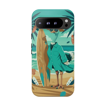 Phone Case — Retro Dressed Seagull Surfing Beach Illustration
